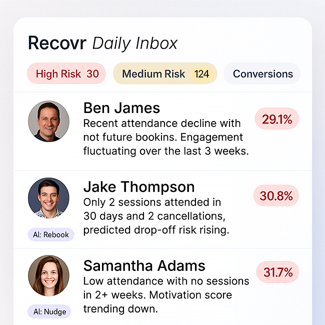 Recovr daily inbox product screen